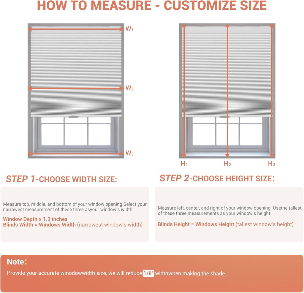 No Drill Blackout Cellular Shades,White | Cordless Honeycomb Blinds for Indoor Windows, No Tools Shades, Easy