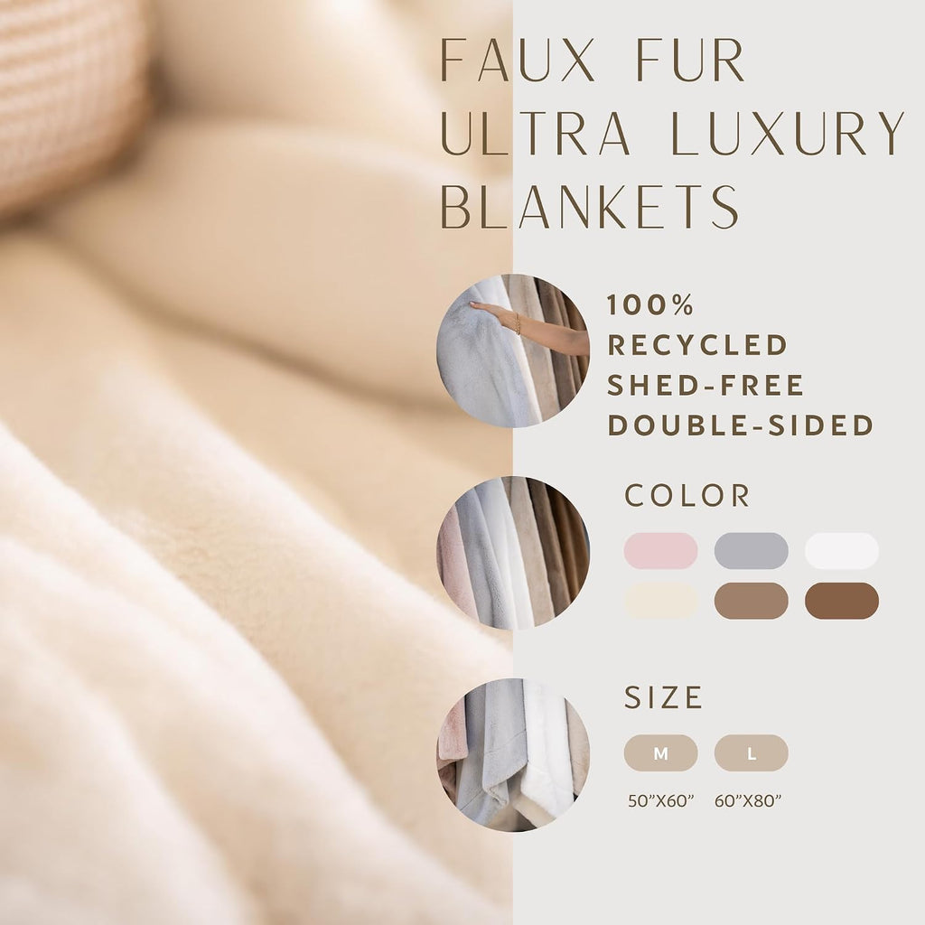 Luxury Large Faux Fur Blanket 60"x80" - Premium Double-Sided Plush Throw for Bed & Couch - Shed-Free, Machine