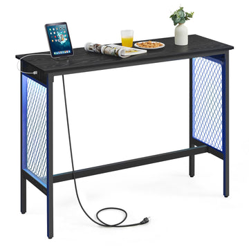 Bar Table with Power Outlets, LED Lights, Computer Desk, 47.2" L