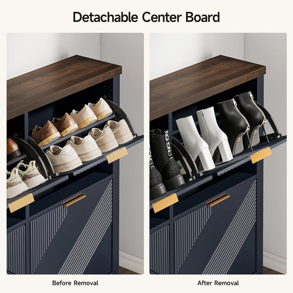 Shoe Cabinet with 4 Flip Drawers & Symmetric Groove Pattern