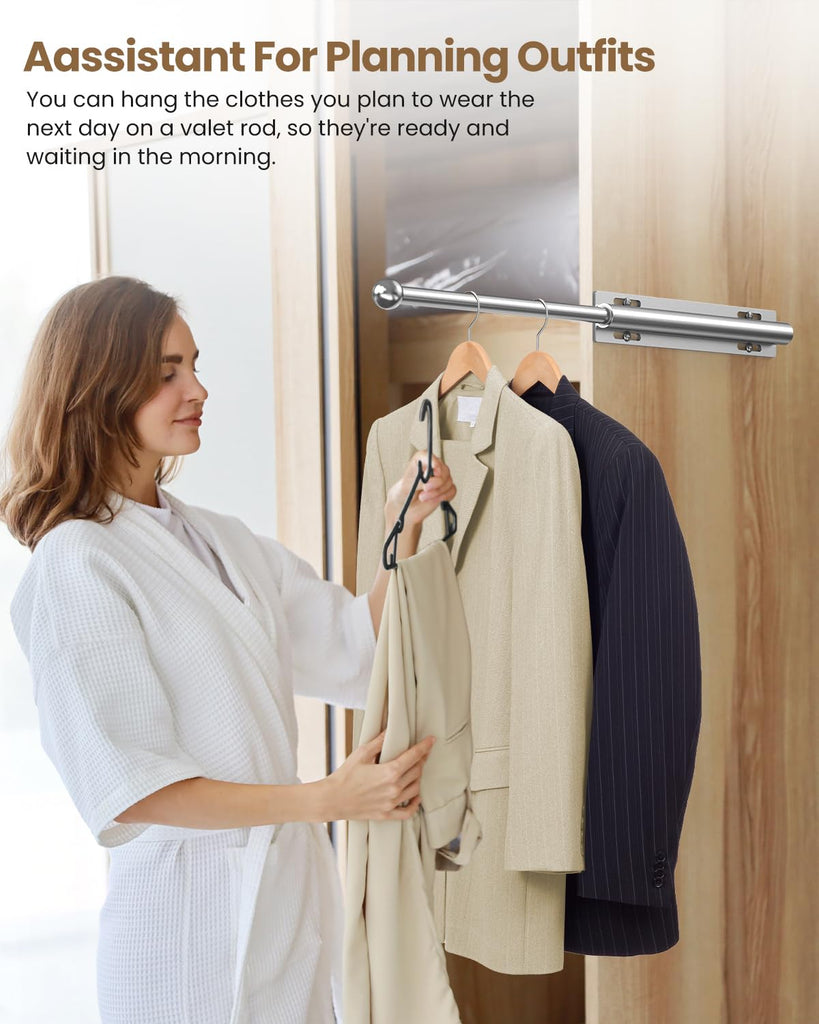 14" Valet Rod for Closet Pull Out for Wardrobes RV, Brushed Silver