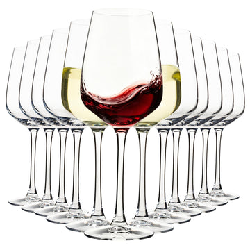 15oz Wine Glasses Set of 12, Thickened Stemmed Glasses for Red/White Wine, Heavy Base Clear Red Wine Glasses for