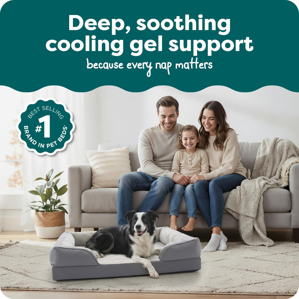 Cooling Gel Dog Bed for Dogs w/ Removable Bolsters & Washable Cover, For Dogs Up to 55 lbs - Plush &