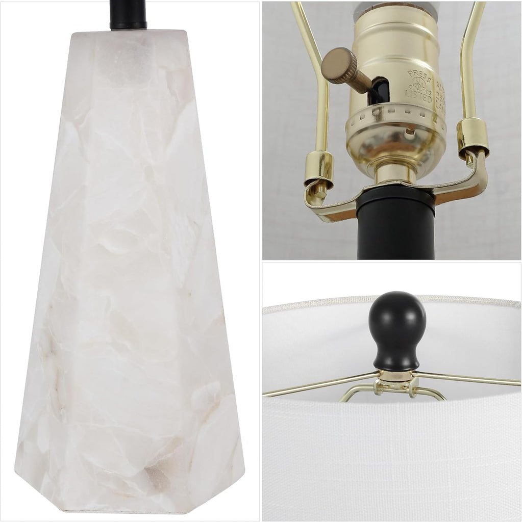 25.5" Natural/Black Modern Table Lamp, White Linen Shade, Contemporary Bedside Nightstand Lamp