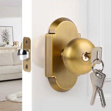 Keyed Alike Entry Door Knobs with Lock and Key, Antique Brass Door Knob