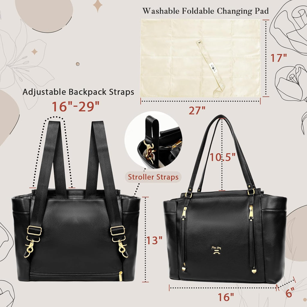 Diaper Bag Backpack Baby Diaper Bag,Leather Diaper Bag Backpack, Diaper Bag Tote with Changing Pad, Stroller Straps