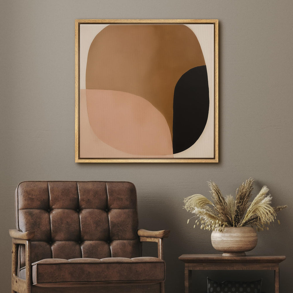 Framed Canvas Print Wall Art Abstract Earth Tone Geometric Shapes Illustrations Modern Art Relax/Calm Warm - 24"x24"