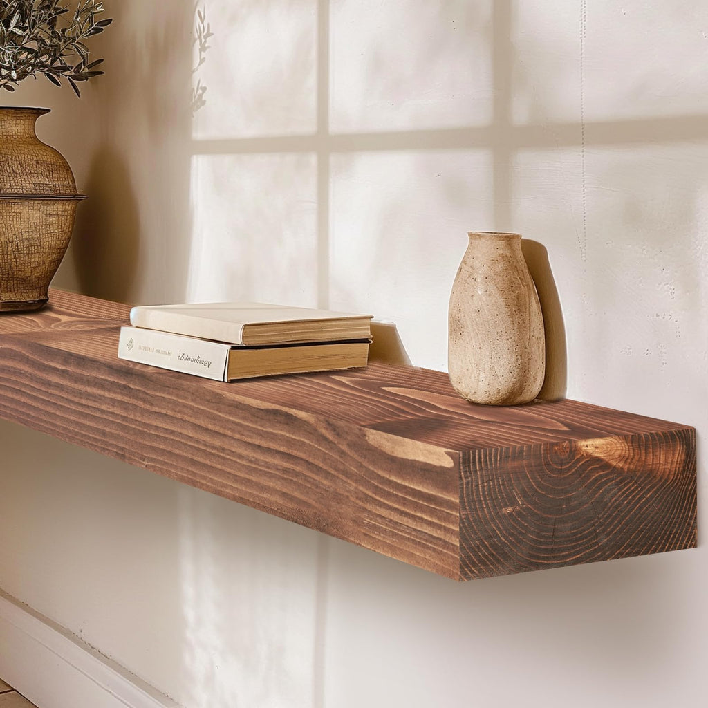 Fireplace Mantel 72'' Solid Wood Floating Shelf, 3'' Thick, Brown