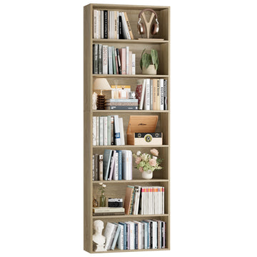 82" Tall Bookshelf Bookcase 7-Tier Open Display Shelves, Light Oak