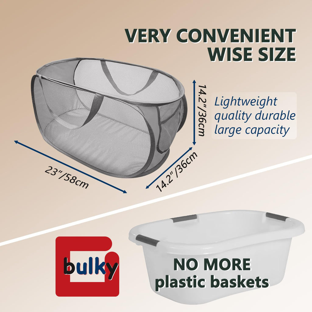 Collapsible Laundry Hamper Basket, Pop Up Mesh Foldable Bag for Laundry Room