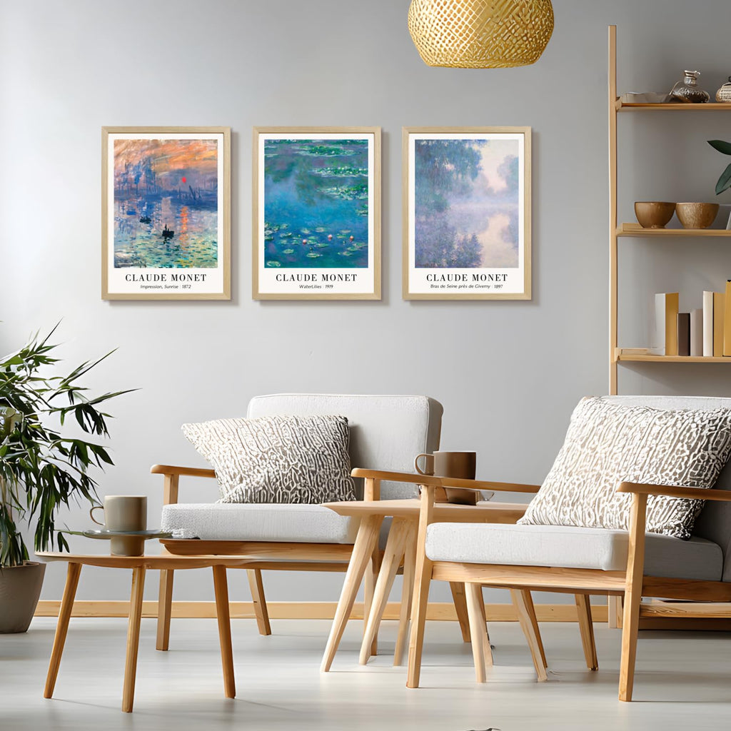 Claude Monet Water Lilies Wall Art Set of 3, 12x16 Framed Prints
