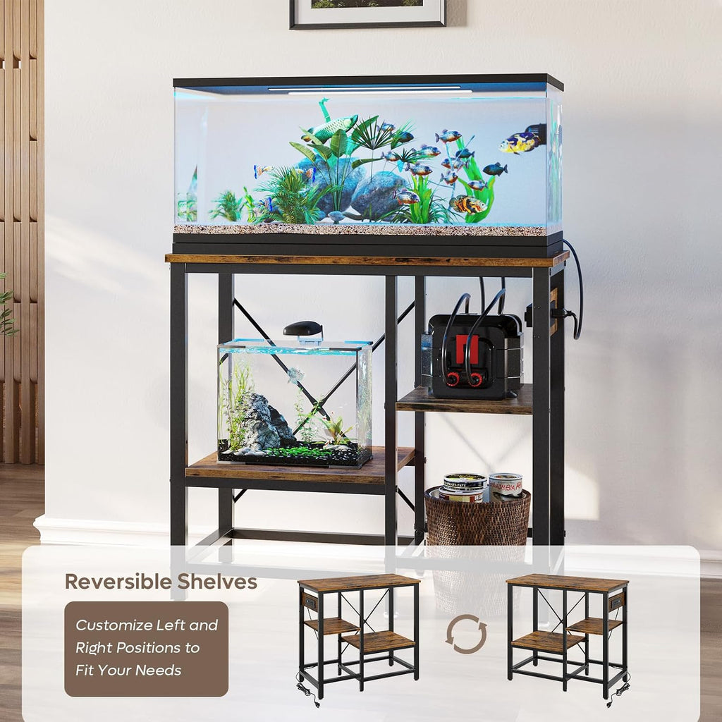20-29-37 Gallon Fish Tank Stand with Power Outlet, Rustic Brown