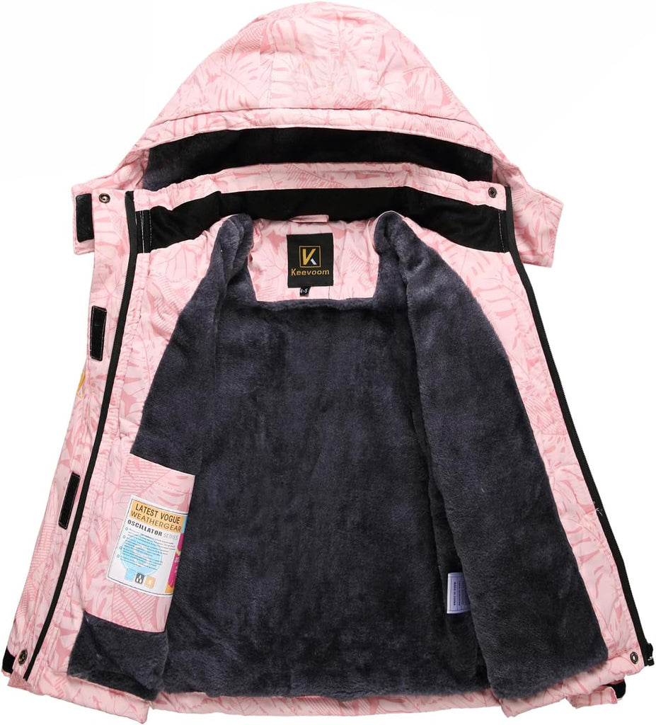 Girl's Waterproof Ski Jacket Fleece Snow Coat Windproof Warm Winter Snowboarding Jacket with Removable Hood