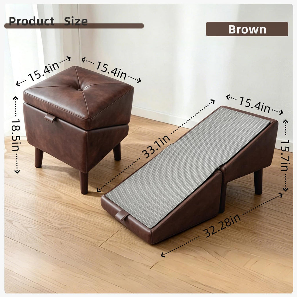 Dog Ramp for Couch, Wooden 15.5" H Dog Stairs for Small/Medium-Sized Dogs and Cats, Washable Non-Slip Silicone