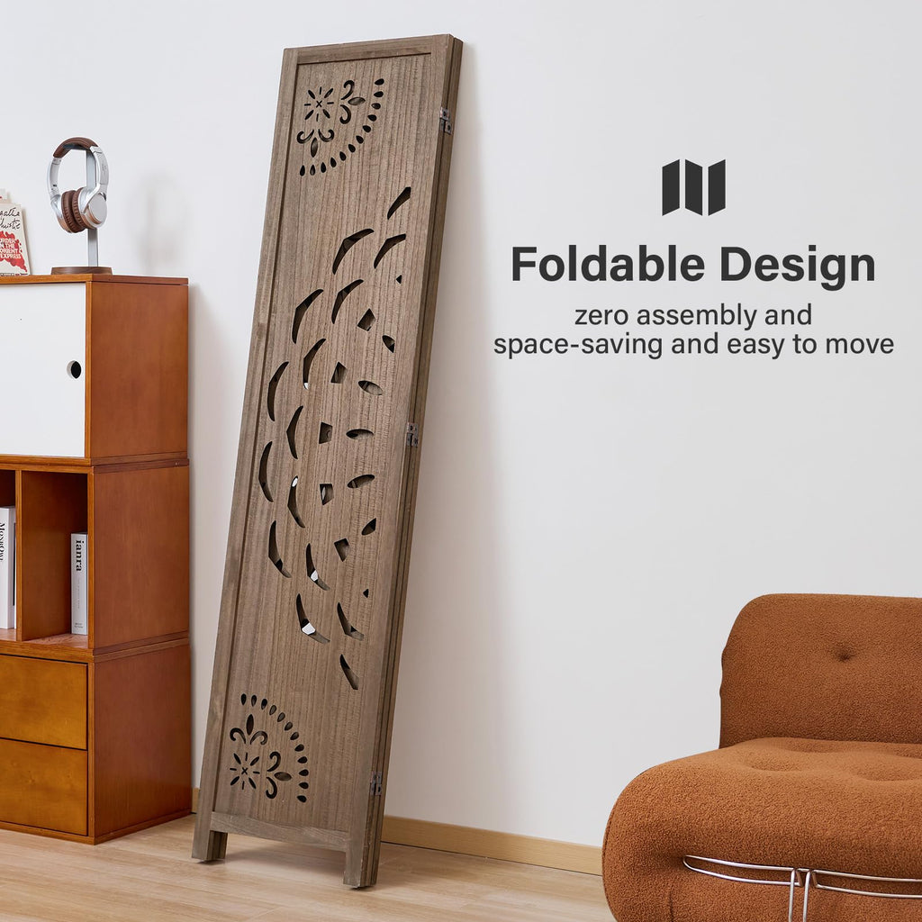 66.9Inch Wooden Room Partition - 3 Panels Boho-Styled Space Room Divider /Office, Headboard & Yoga/Photo/Video Call