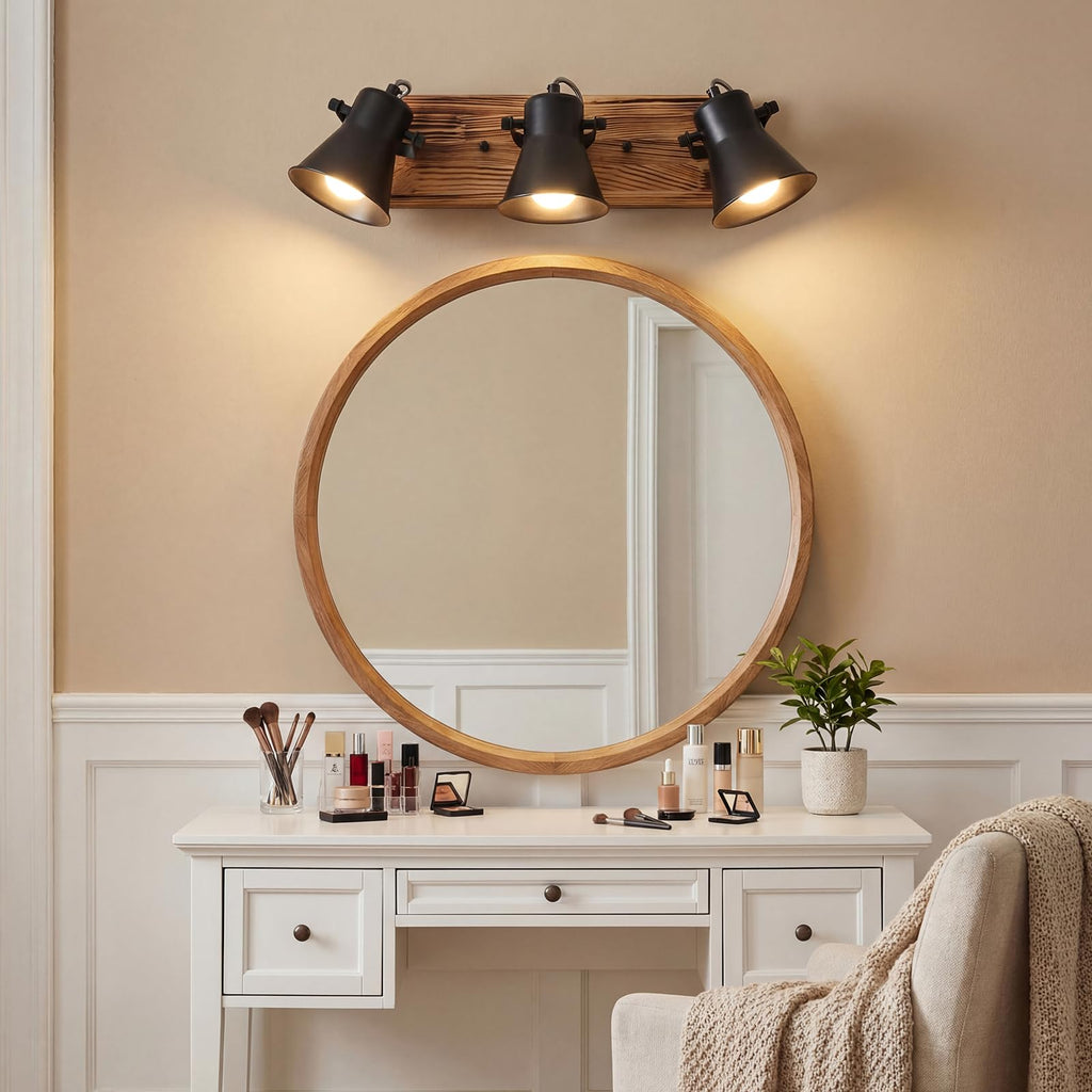 3-Light Track Lighting Kit, Wood Semi Flush Mount Ceiling Light with 3 Rotatable Heads - Modern Farmhouse Kitchen