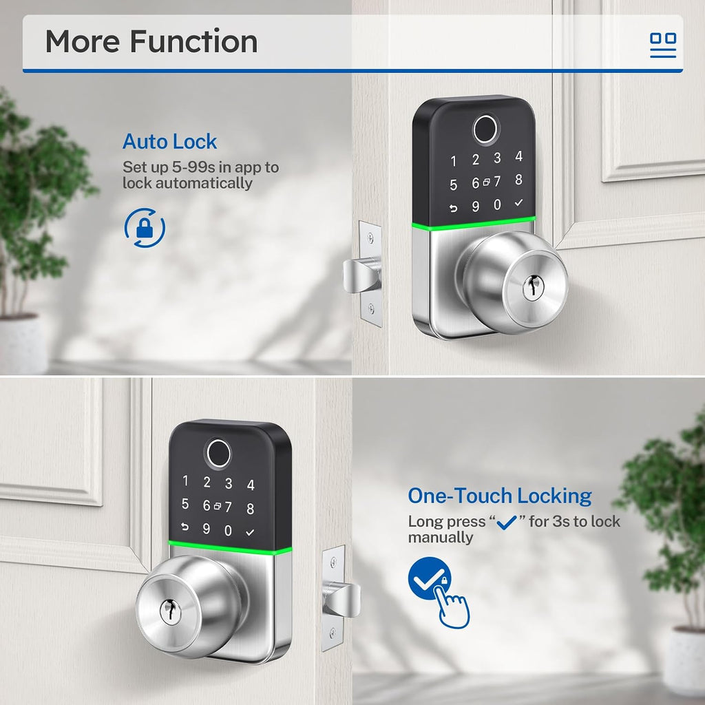 Keypad Smart Door Lock with Knob: Keyless Entry Fingerprint Lock