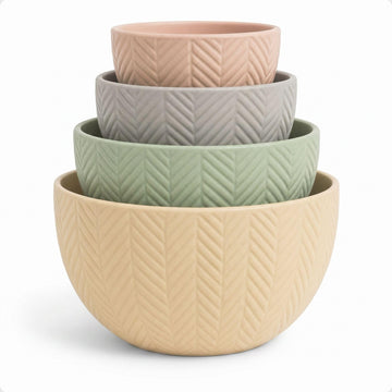 Ceramic Mixing Bowls Set of 4 pcs, Colorful Nesting Bowls 5, 3, 1, 0.5 Qt