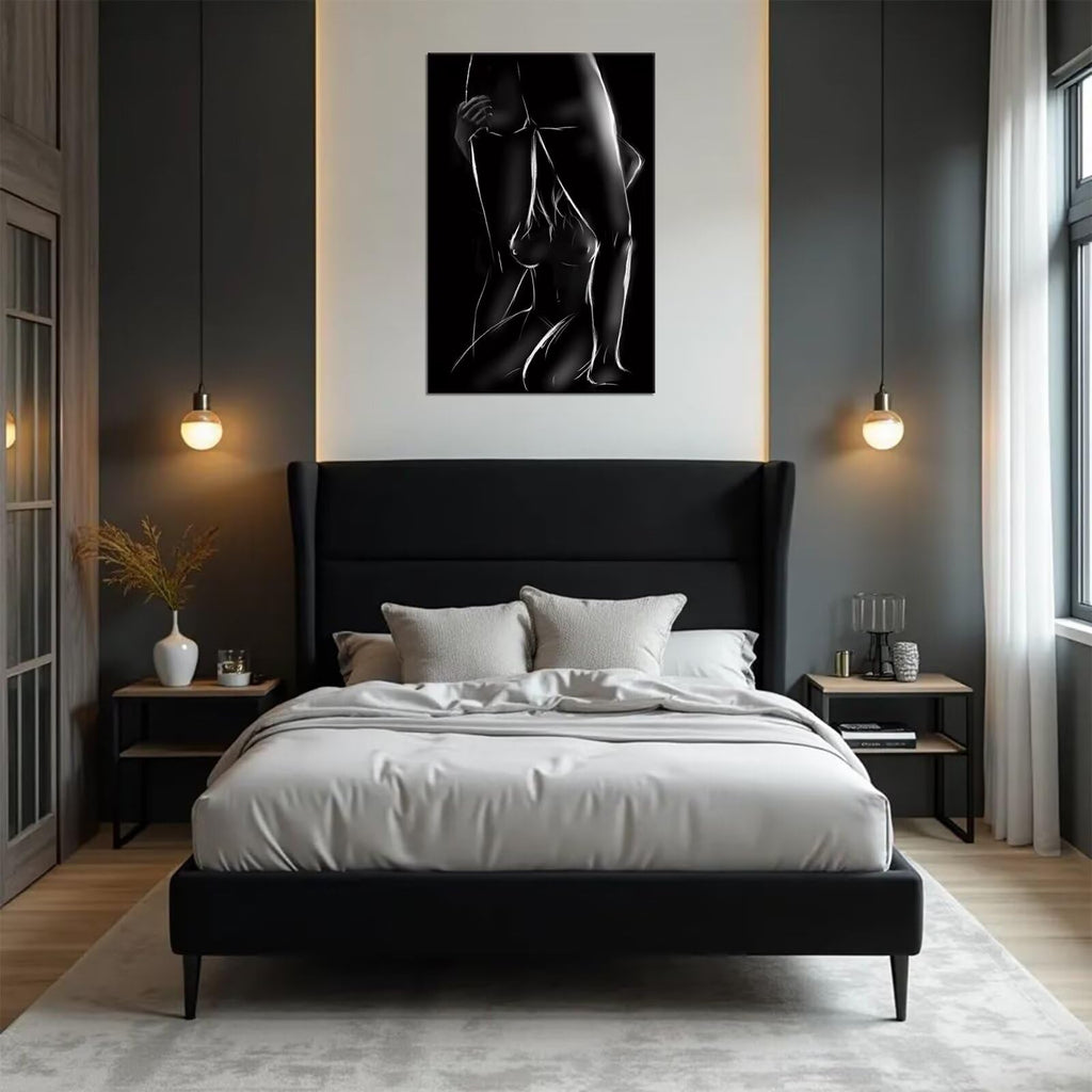 Black and White Sexy Woman and Man Canvas Wall Art Hotel Bathroom Apartment Room Decor Nude Pictures Abstract Prints