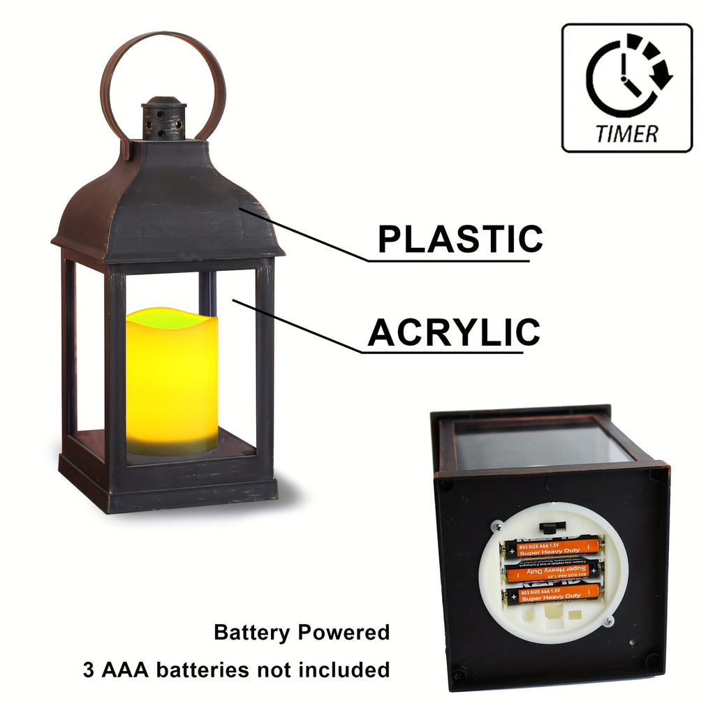 2 Pack Decorative Lantern with flameless LED Candle Lights, ON/Off/Timer Candle with 6Hours, Outdoor/Indoor LED
