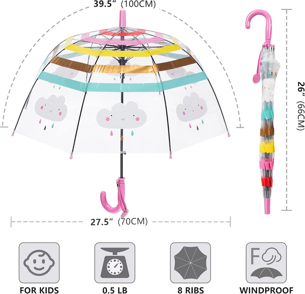 2 Pack Kids Clear Umbrellas for Rain Dome Bubble Umbrella Windproof for Toddler Boys Girls
