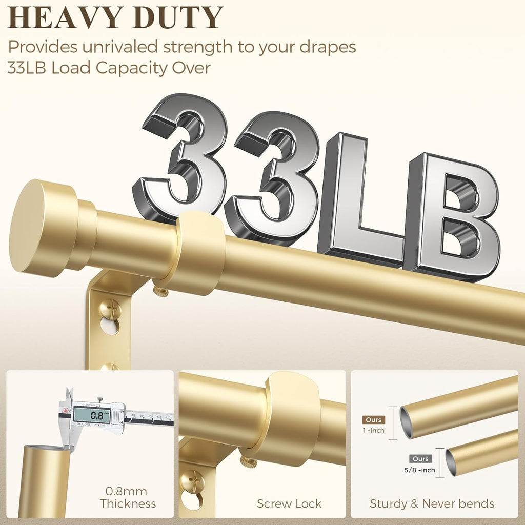 2 Pack Gold Curtain Rods,1 Inch Heavy Duty Curtain Rods,Adjustable Curtain Rod Set,Modern