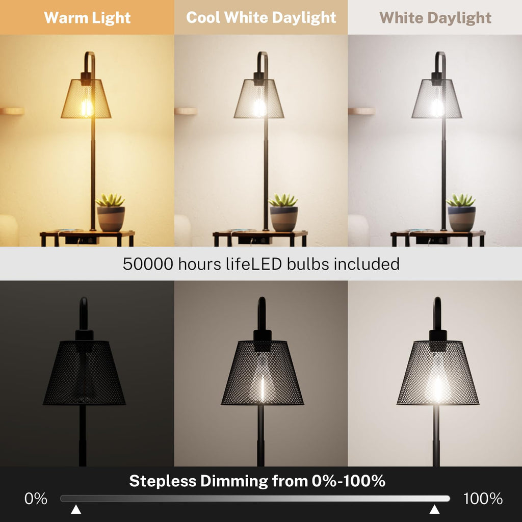 Floor Lamp with Table, Side Table with USB Charging Port and Outlet, Modern Bedside Nightstand End Table with Floor