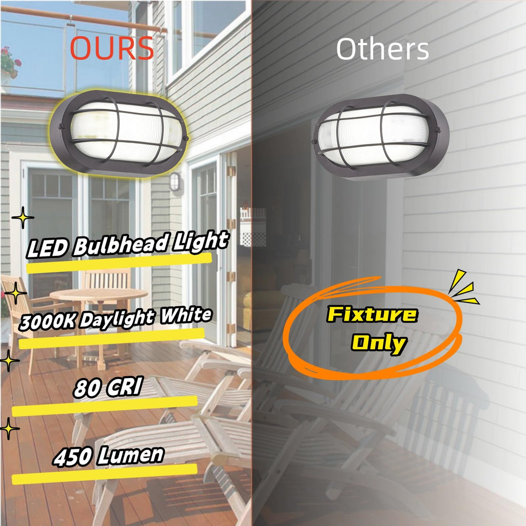 2 Pack LED Bulkhead Light, Outdoor Bulkhead LED Wall Light, Dimmable, 6W Replace 60W, 450 Lumen 3000K Daylight White