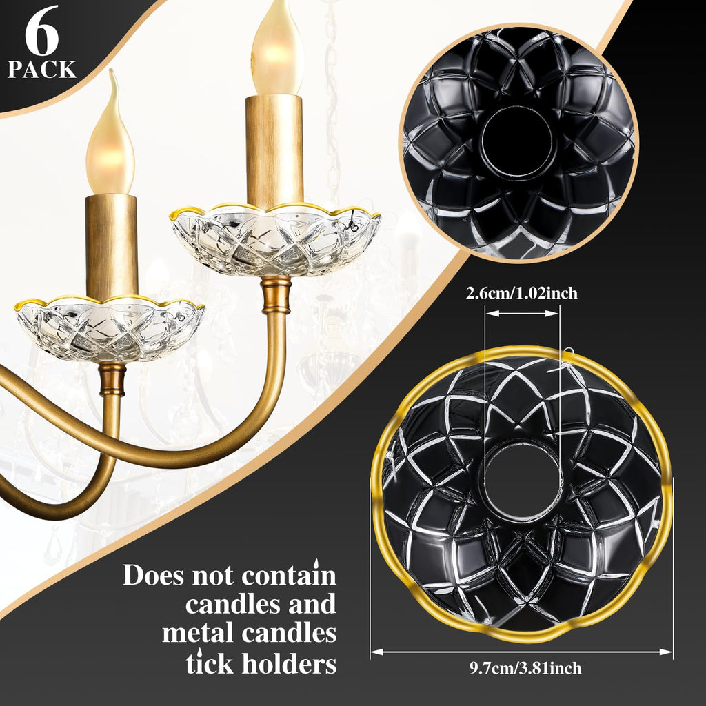 6 Pcs Chandelier Bobeche Cups 4-Hole Crystal Replacement, Gold