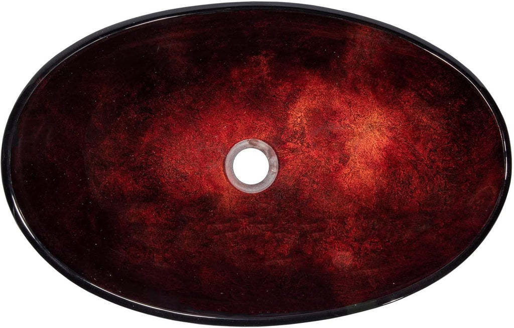 Eden Bath Red Copper Reflections Canoe Shaped Glass Sink Bowl Bathroom Vessel Sink for Vanity Top