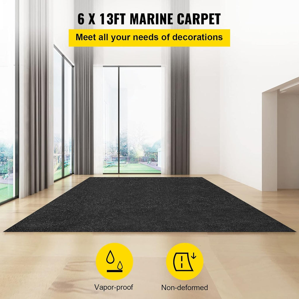 Marine Carpet, 6 x 13 ft Indoor Outdoor Carpet Charcoal Black Marine Grade Boat Carpet with Water-Proof TPR Backing