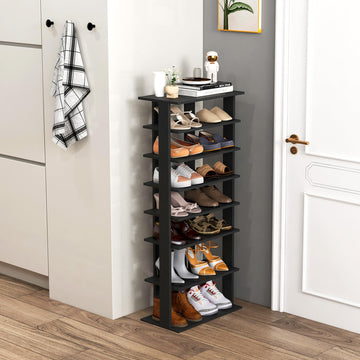 8-Tier Vertical Shoe Rack, Holds 14 Pairs, Black