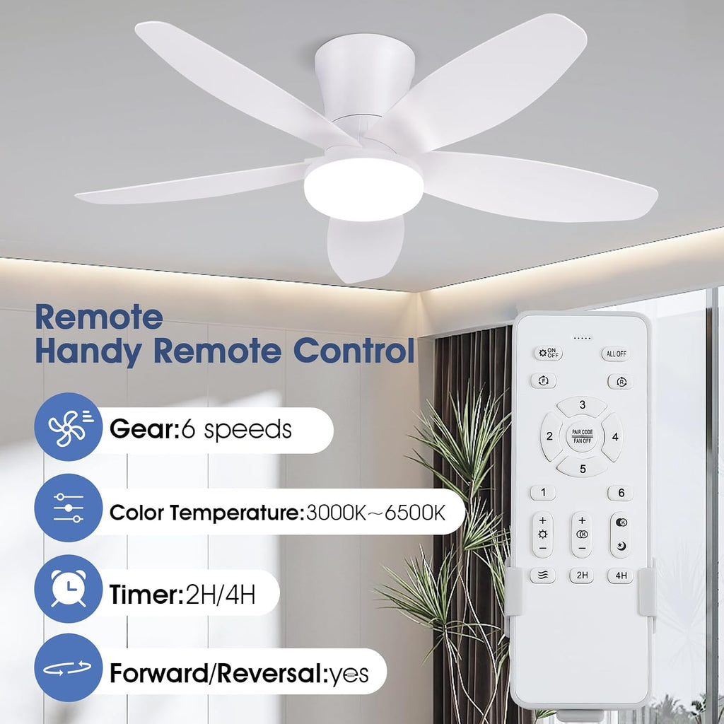 Ceiling Fans with Lights-36 Low Profile Ceiling Fan with Light and Remote/APP Control,Flush Mount,DC Reversible,LED Dimmable Modern Ceiling Fans for Bedroom,Indoor/Outdoor Patio Use(White) A101-B0CZHLG361