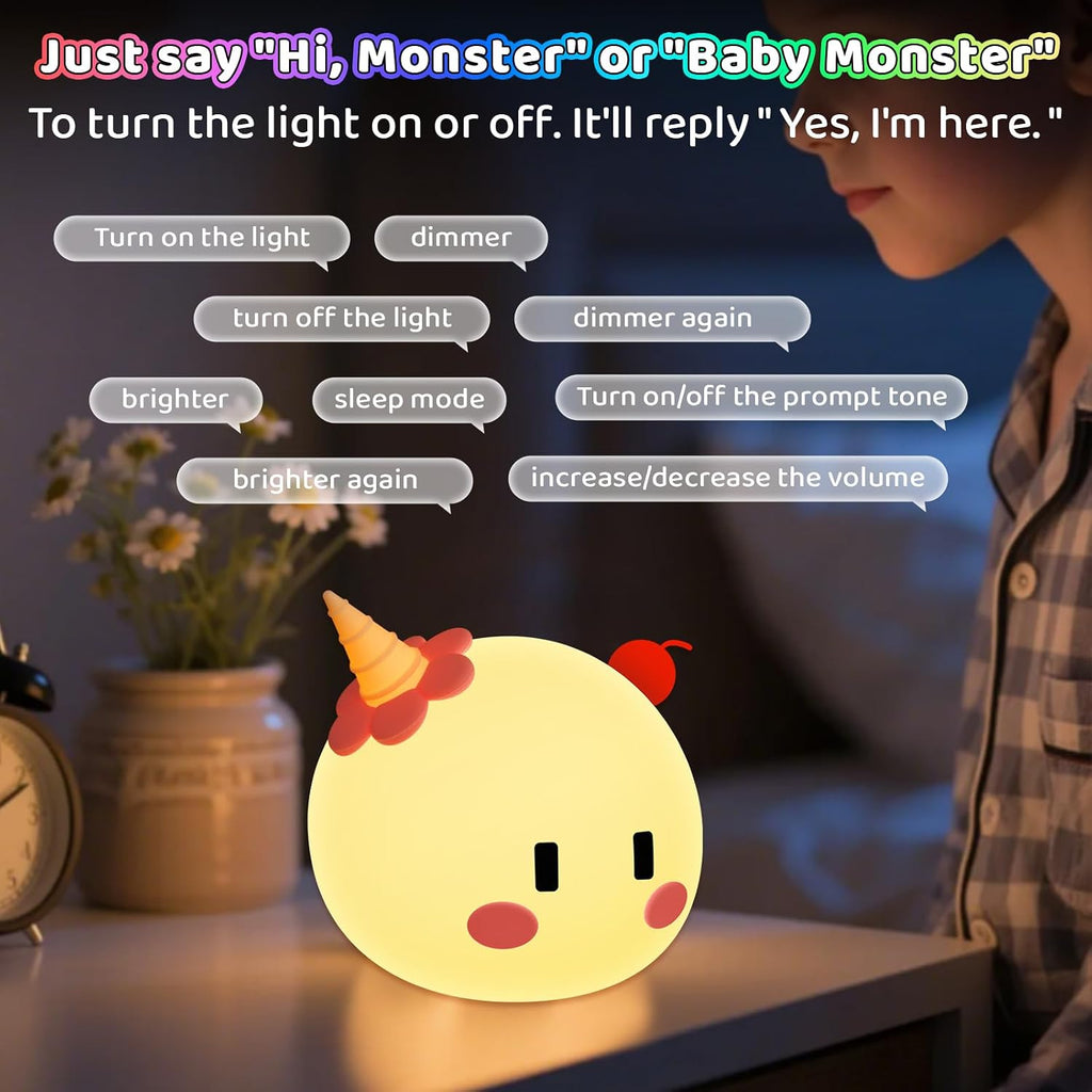Monster Night Light for Kids, Color Modes & Voice Controlled Light Lamps, Cute Soft Touch Silicone Portable