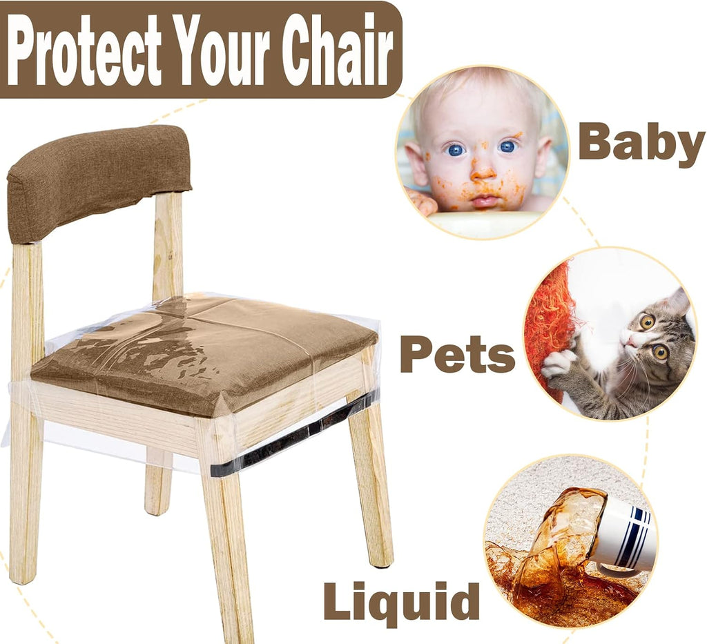 4 Pack Plastic Seat Covers, Plastic Chair Covers Chairs, Stain, Water and Kitty Scratch Resistant Clear Pvc Chair