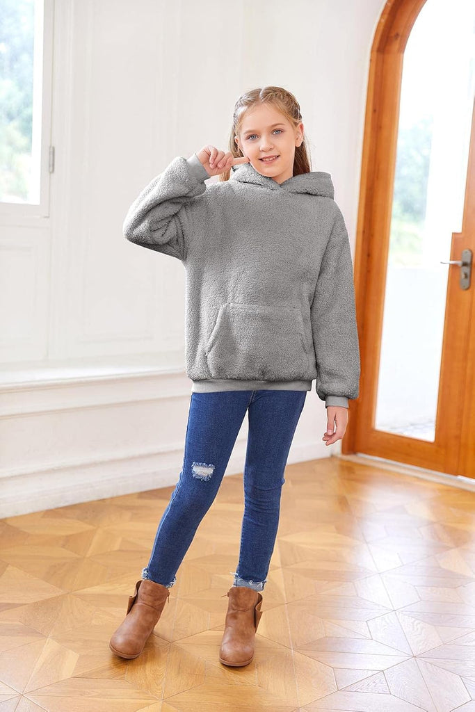 Boys Girls Sherpa Fleece Hoodies Pullover Sweatshirts with Pockets