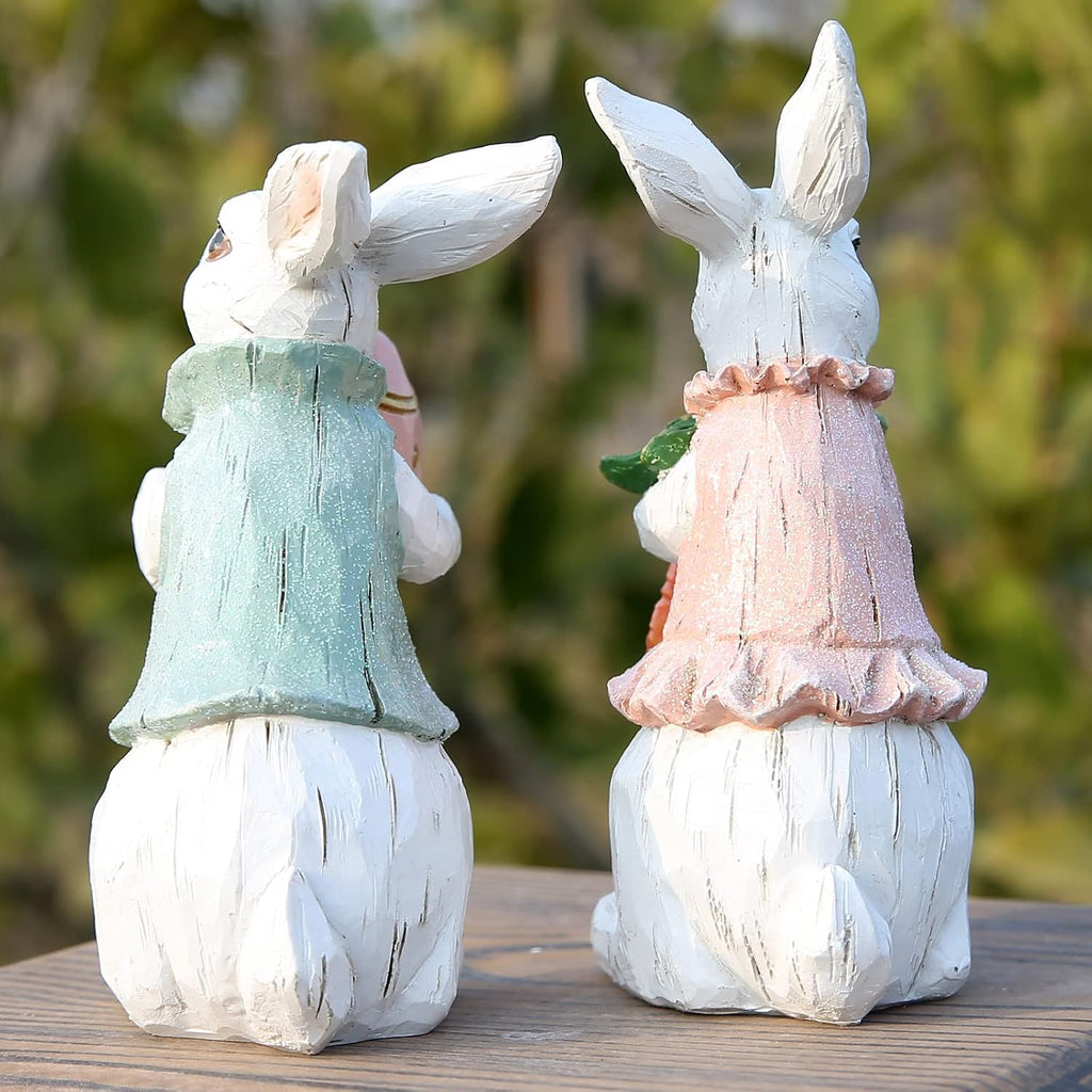 Easter Bunny Decorations Spring Home Decor Bunny Figurines Gifts(Easter White Rabbit ) - Set of 2