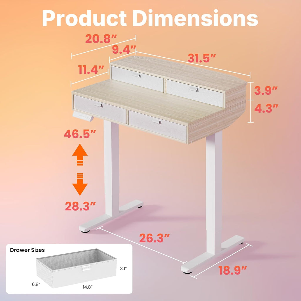 32 x 20 inch Electric Standing Desk with 4 Drawers