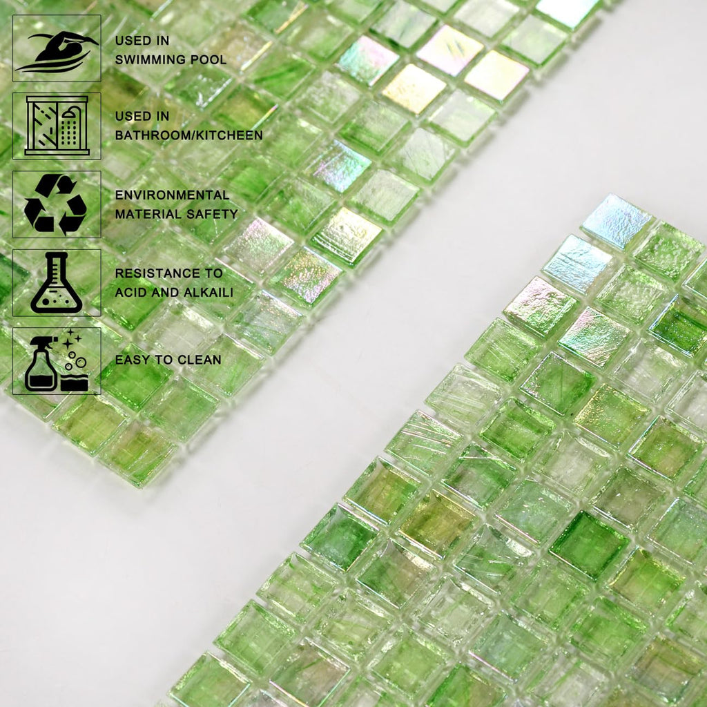 5.75 Sq.Ft Iridescent Green Glass Mosaic Tile, Backsplash