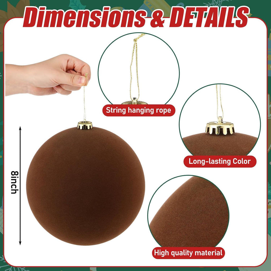 4 Pcs 8 Inch Extra Large Velvet Christmas Balls Oversized Huge Big Christmas Tree Ornaments Balls for Family Holiday
