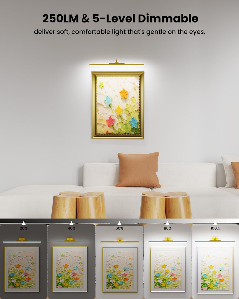 3 Pack Picture Light for Wall Cordless Rechargeable 16in Gold