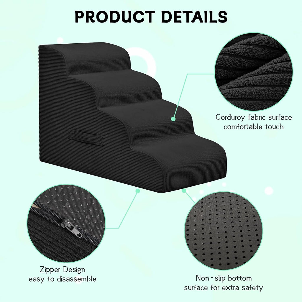 4 Step Dog Stairs Pet Ramp for High Beds, Sofas and Cars