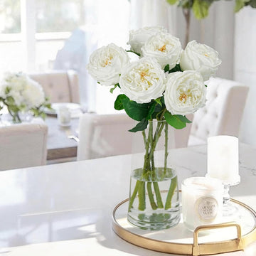 Peonies Artificial Flowers, 17'' Real Touch Peonies Fake Flower, David Austin Roses Fake Peonies in Pot Decor - Set of 6
