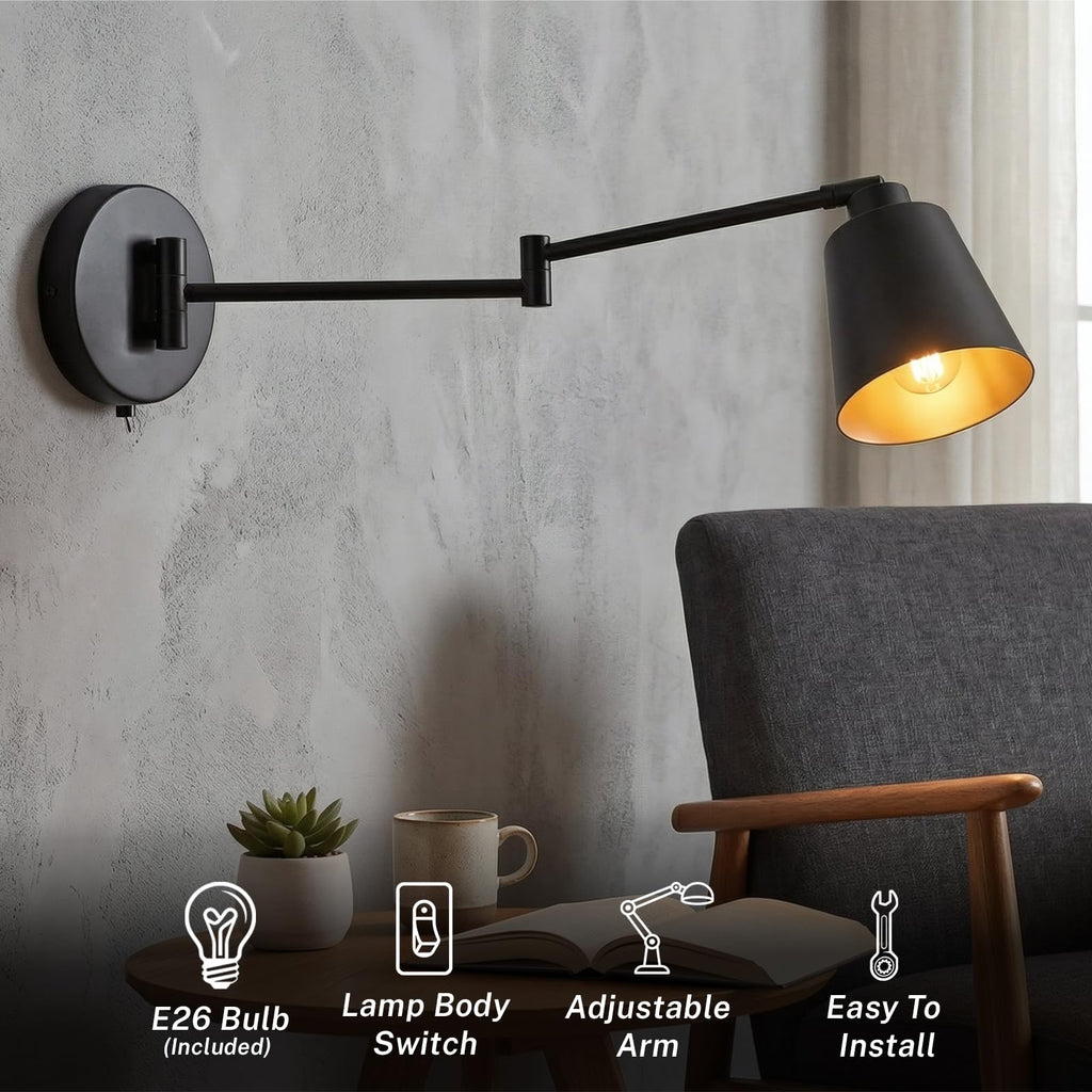 Wall Sconce Light with Adjustable Swing Arm for Bedside Reading