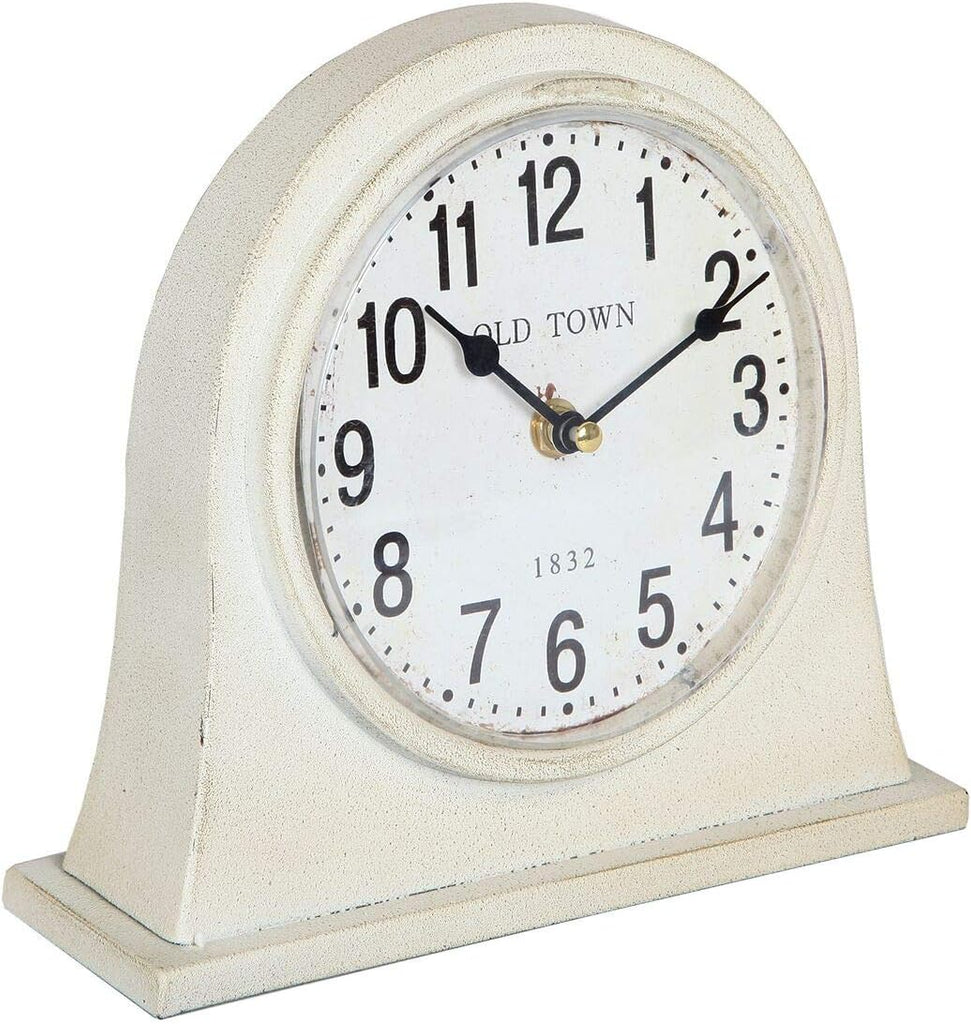 Lily's Home Antique Inspired Farmhouse Desk Or Mantel Clock, Battery Powered, Metal Body, Ivory