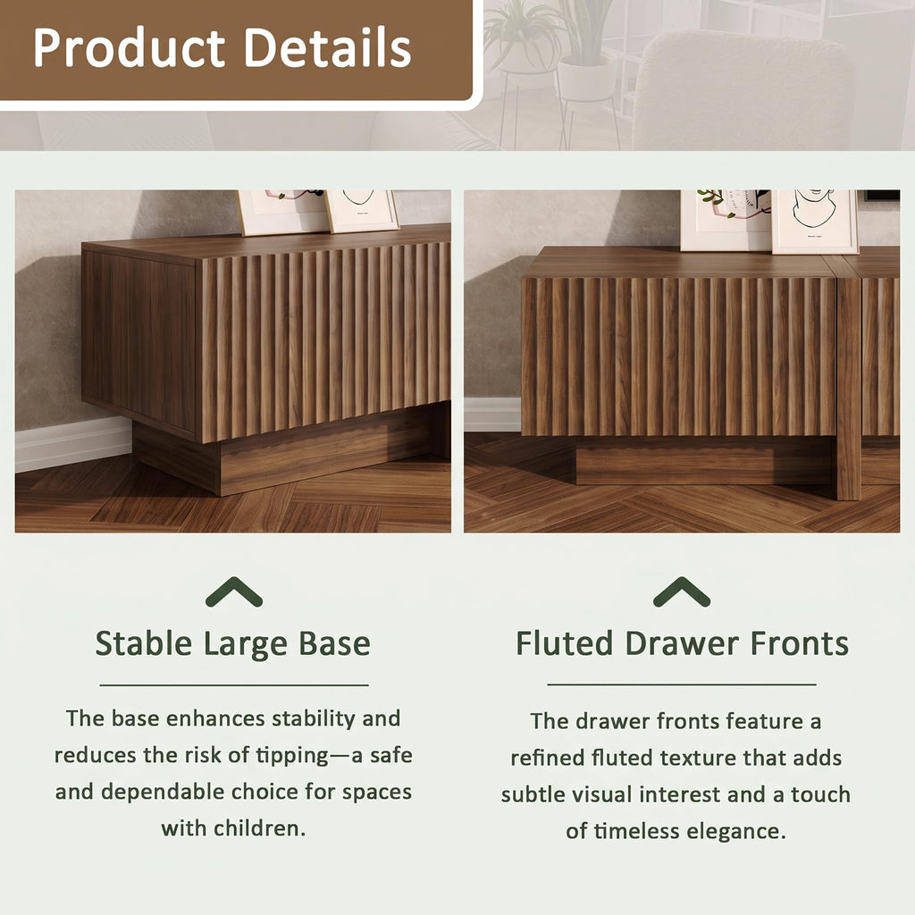 98" TV Stands, Fluted Entertainment Center, Walnut