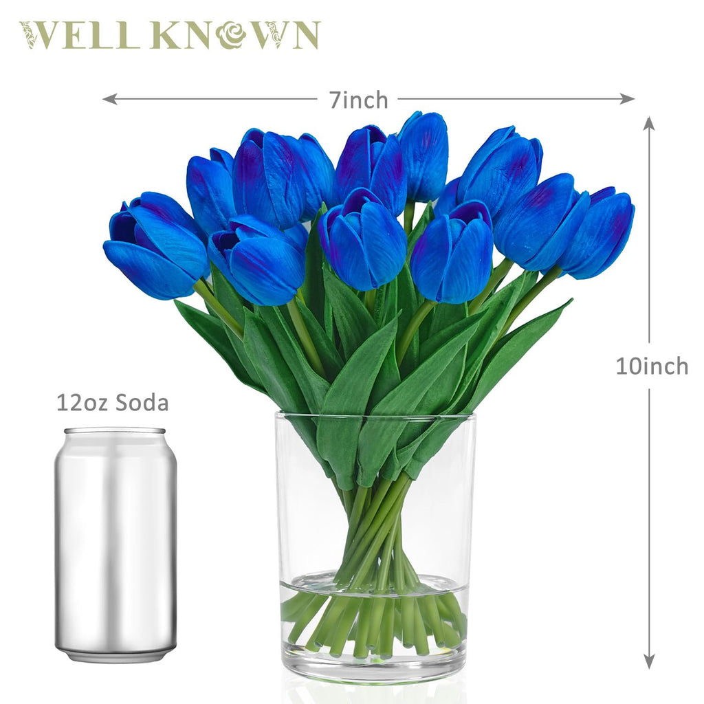 20pcs Royal Blue Fake Tulips in Vase with Faux Water