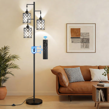 72" Dimmable Floor Lamp with Remote & Timer, Industrial Farmhouse Rustic Standing Lamp Bedroom, 3 Individually