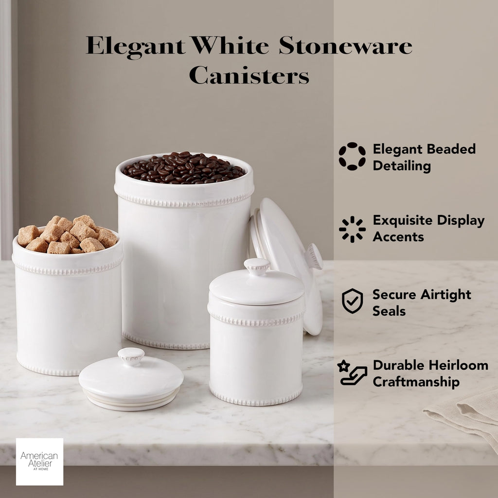 Ceramic Canister w/Lids Bianca Dash White, 3PC