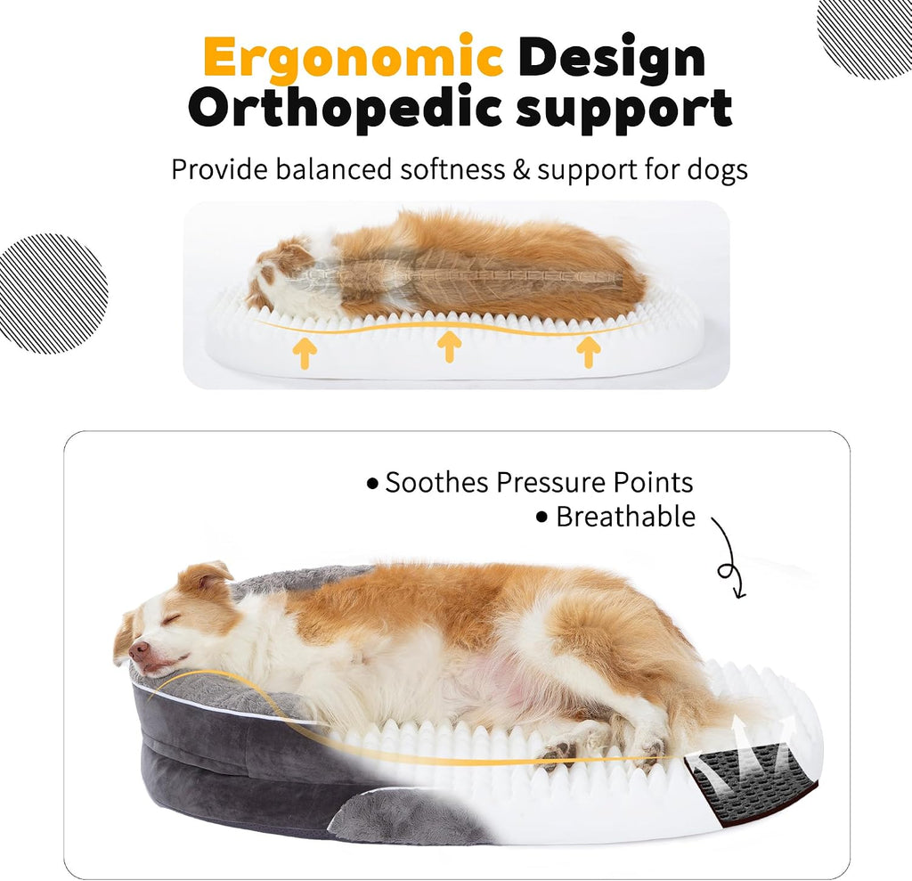 Orthopedic Dog Bed Couch for XLarge Plus Sized Pets with Egg Foam Support, Four-Sided Bolster Cushions, Soft